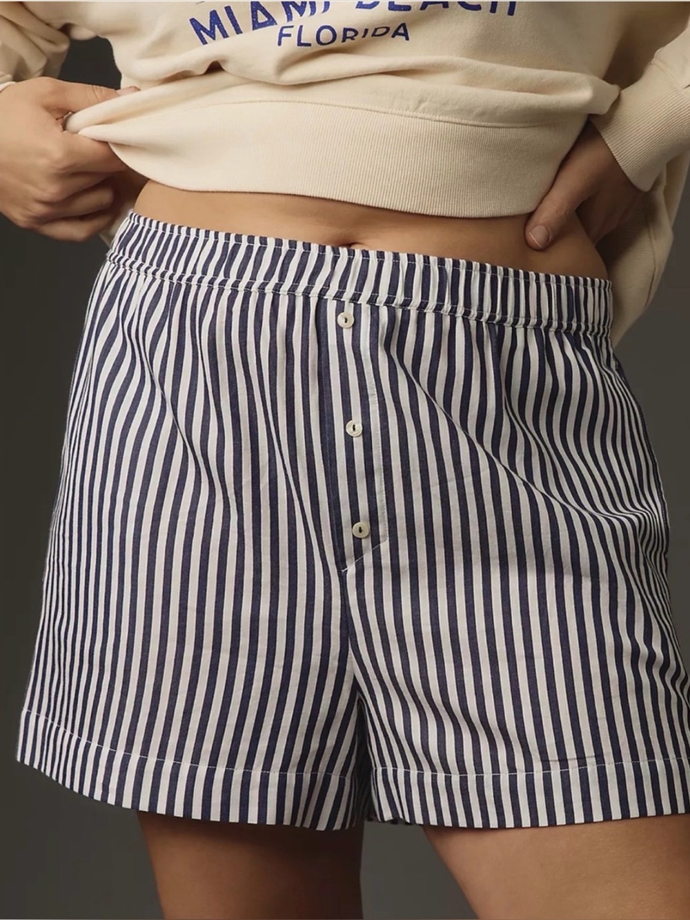 Anthropologie 100% Cotton Navy & White Striped Boxer Shorts
